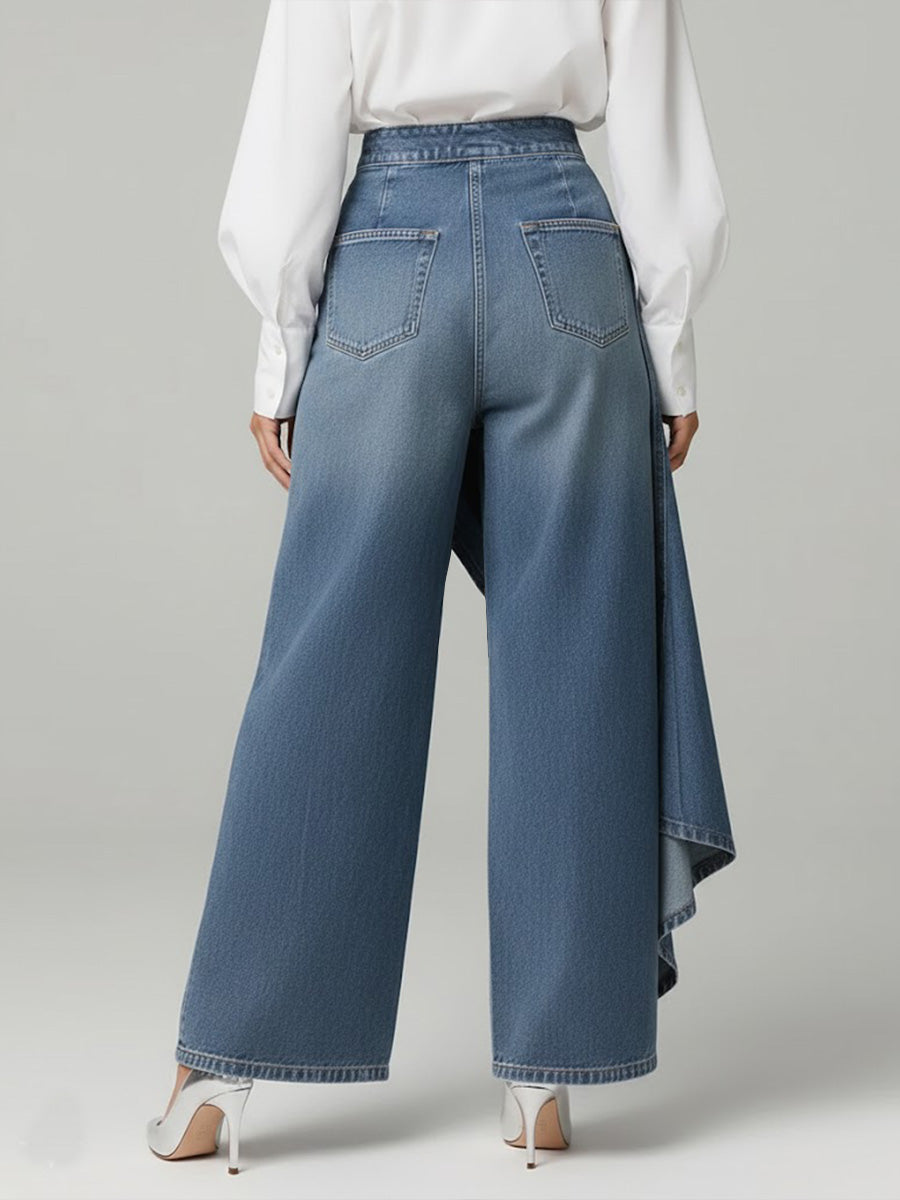 Jean large élégant taille haute pour femme coupe décontractée