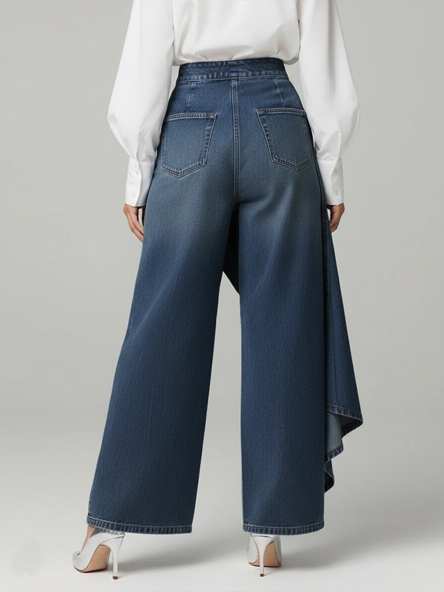 Jean large élégant taille haute pour femme coupe décontractée