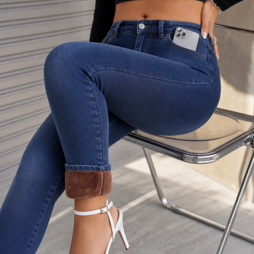 Jean skinny extensible pour femme avec doublure chaude