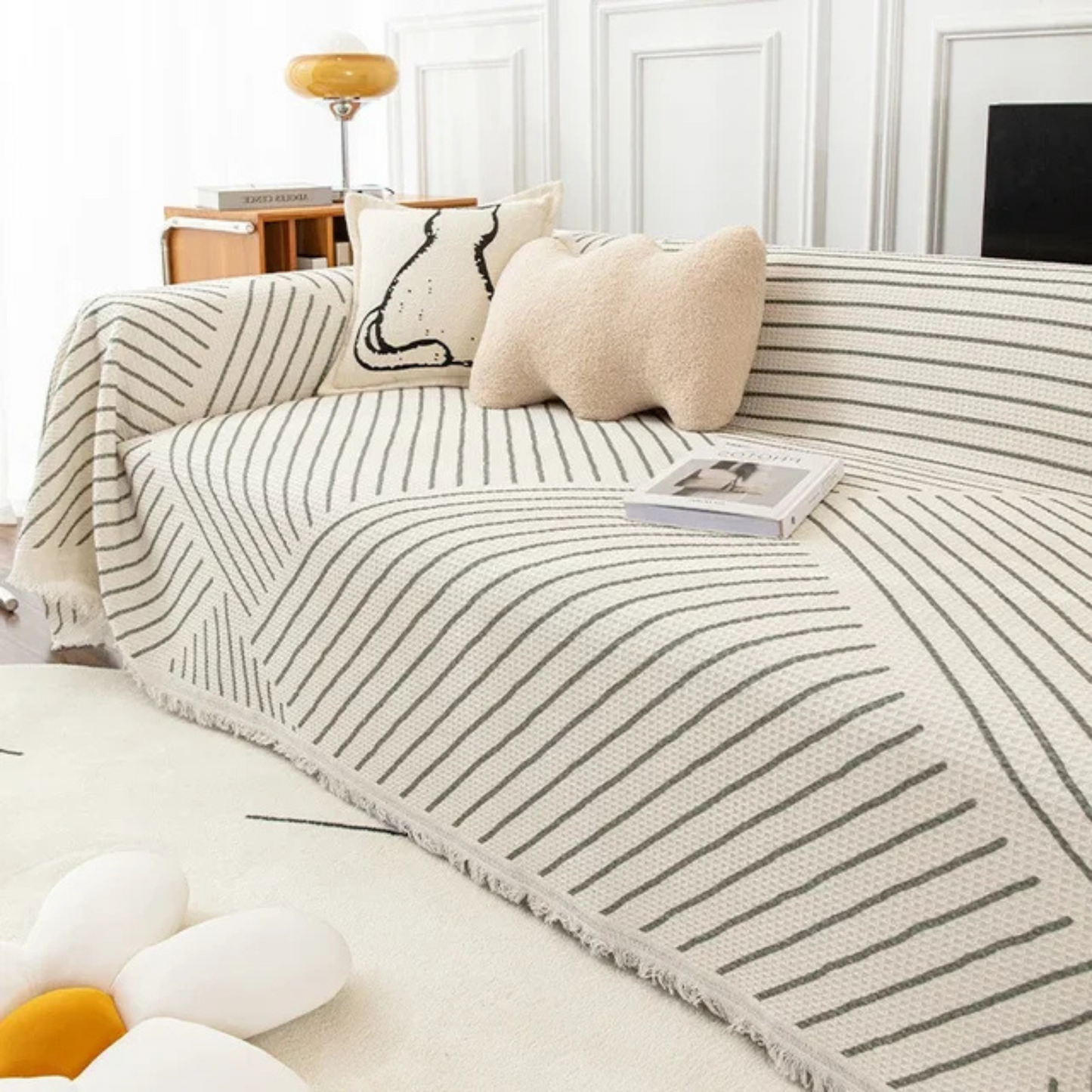 Jeté de canapé scandinave avec bordure à franges