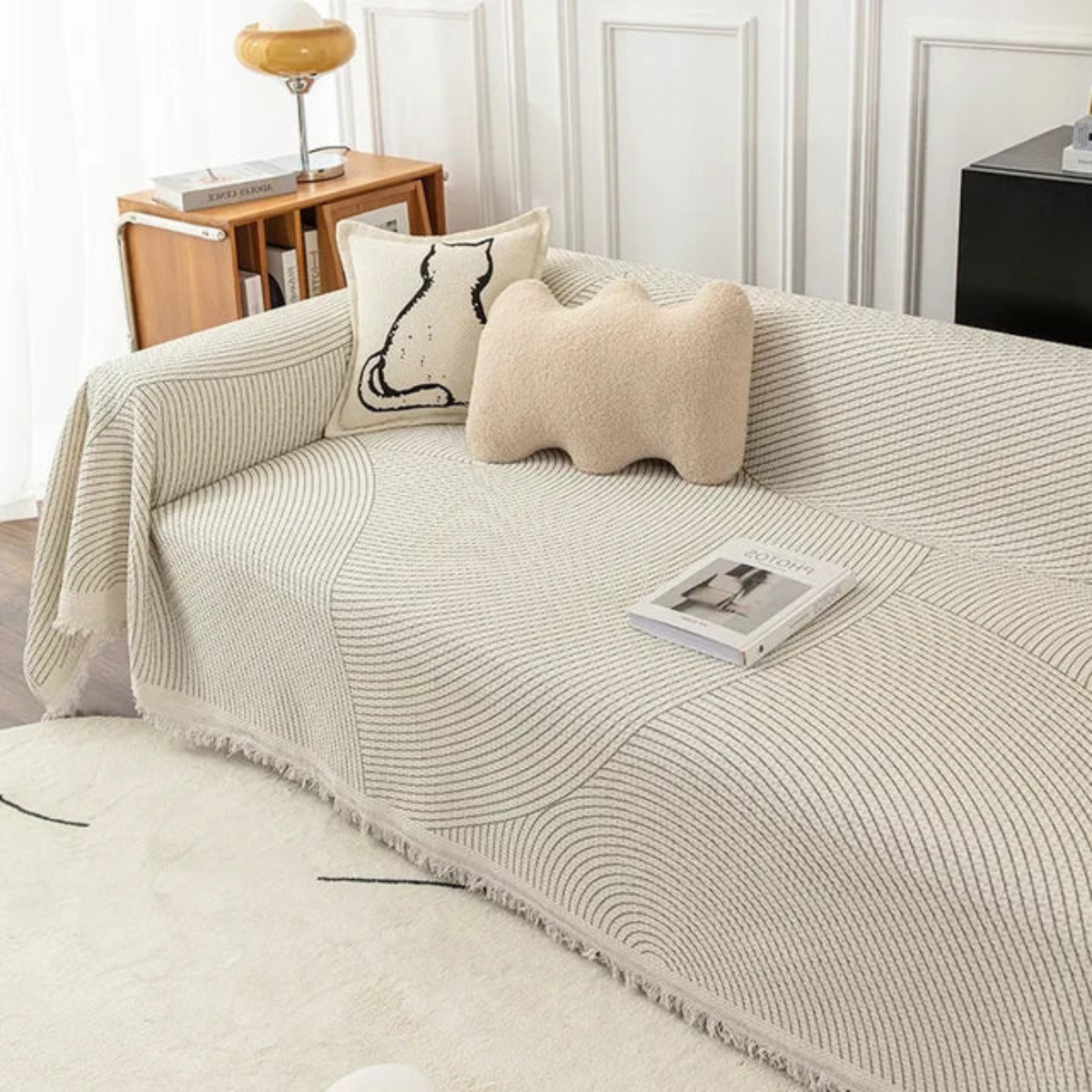 Jeté de canapé scandinave avec bordure à franges