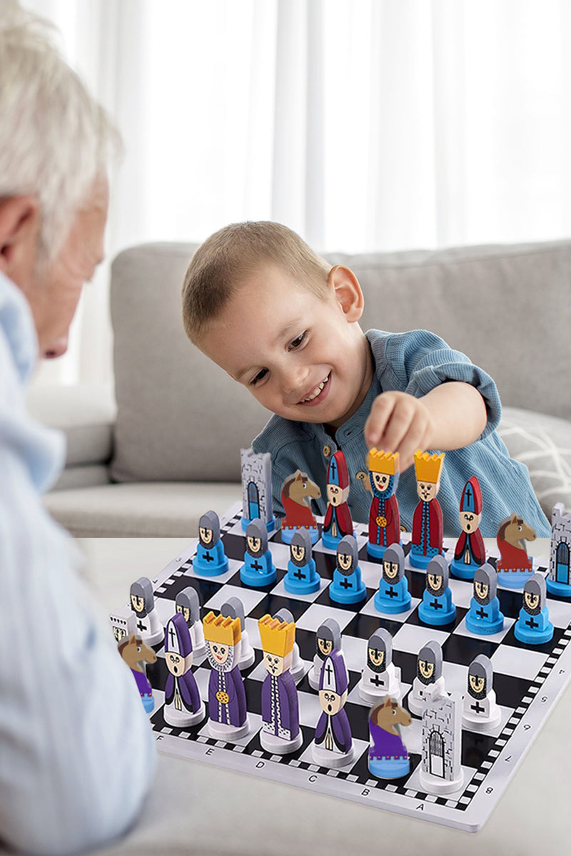 Jeu d'échecs en bois pour enfants avec jeu de stratégie éducatif