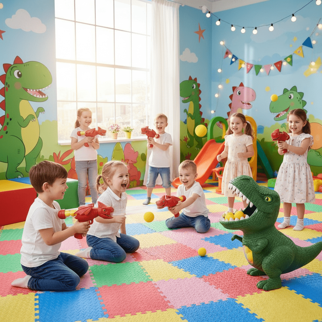 Jeu de tir dinosaure pour enfants avec balles en mousse souple et cible