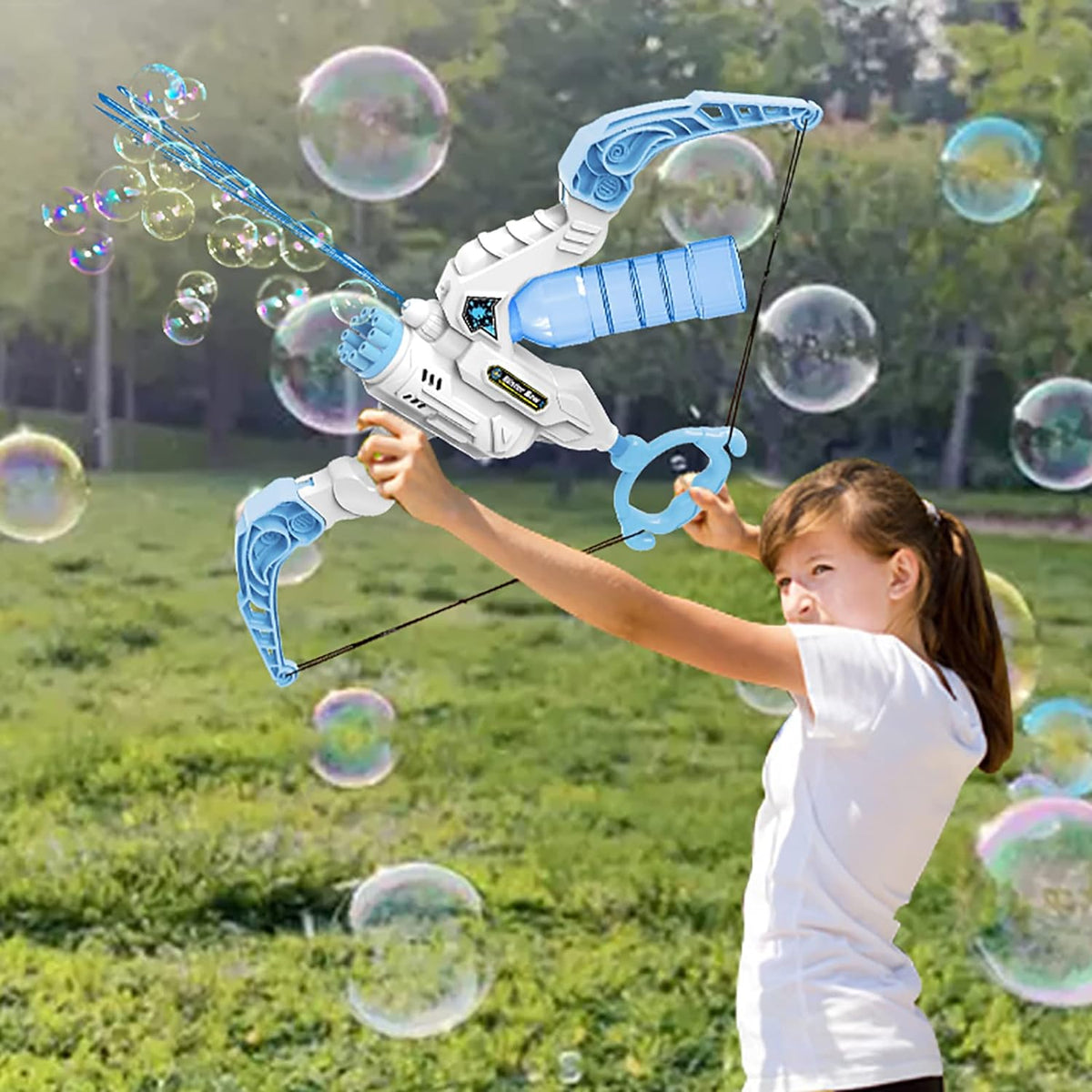 Jouet arc 2-en-1 machine à bulles et pistolet à eau d'extérieur pour enfant