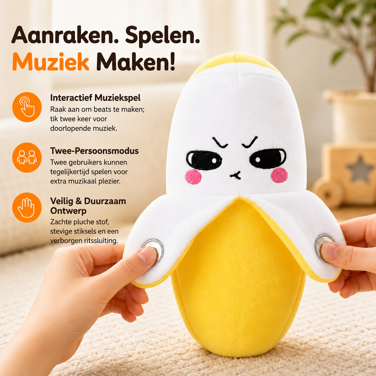 Jouet en peluche interactif musical en forme de fruit réactif au toucher