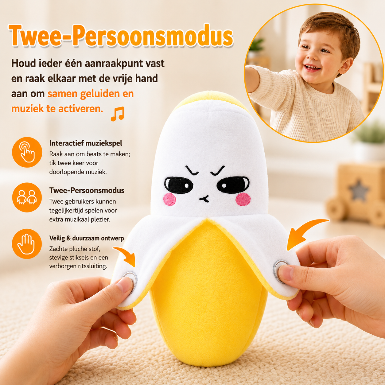 Jouet en peluche interactif musical en forme de fruit réactif au toucher