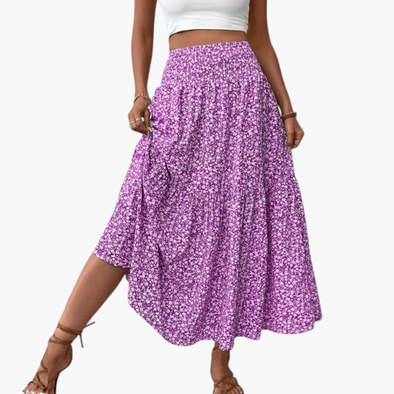 Jupe à taille élastique et motif floral