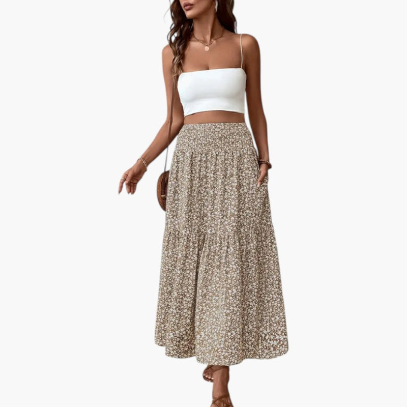 Jupe à taille élastique et motif floral