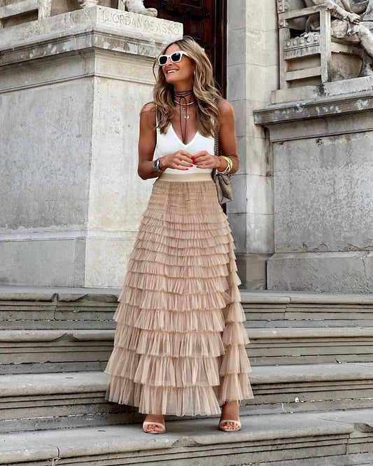 Jupe maxi en tulle à taille élastique