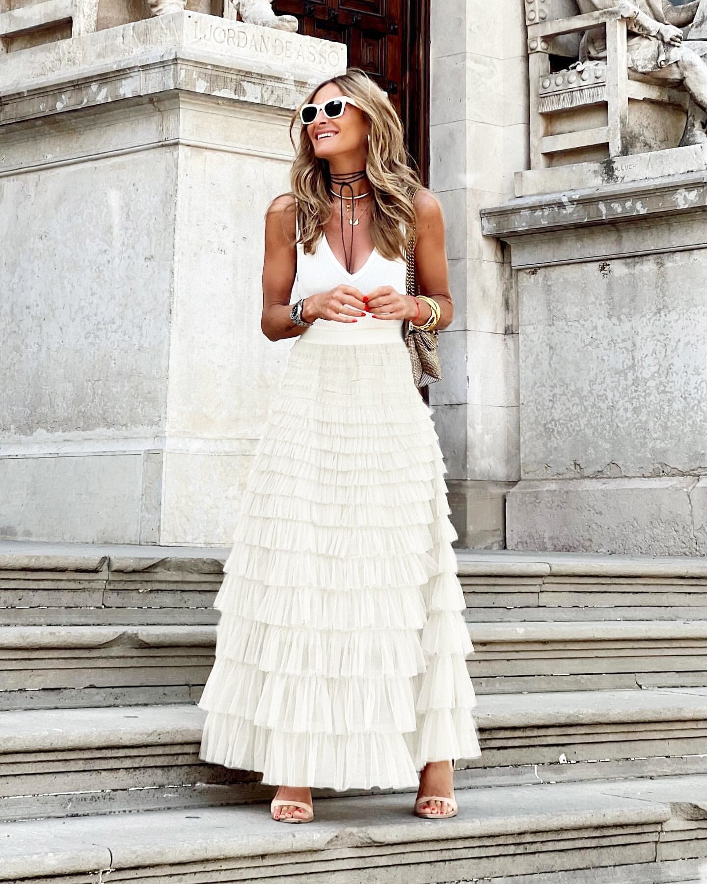 Jupe maxi en tulle à taille élastique
