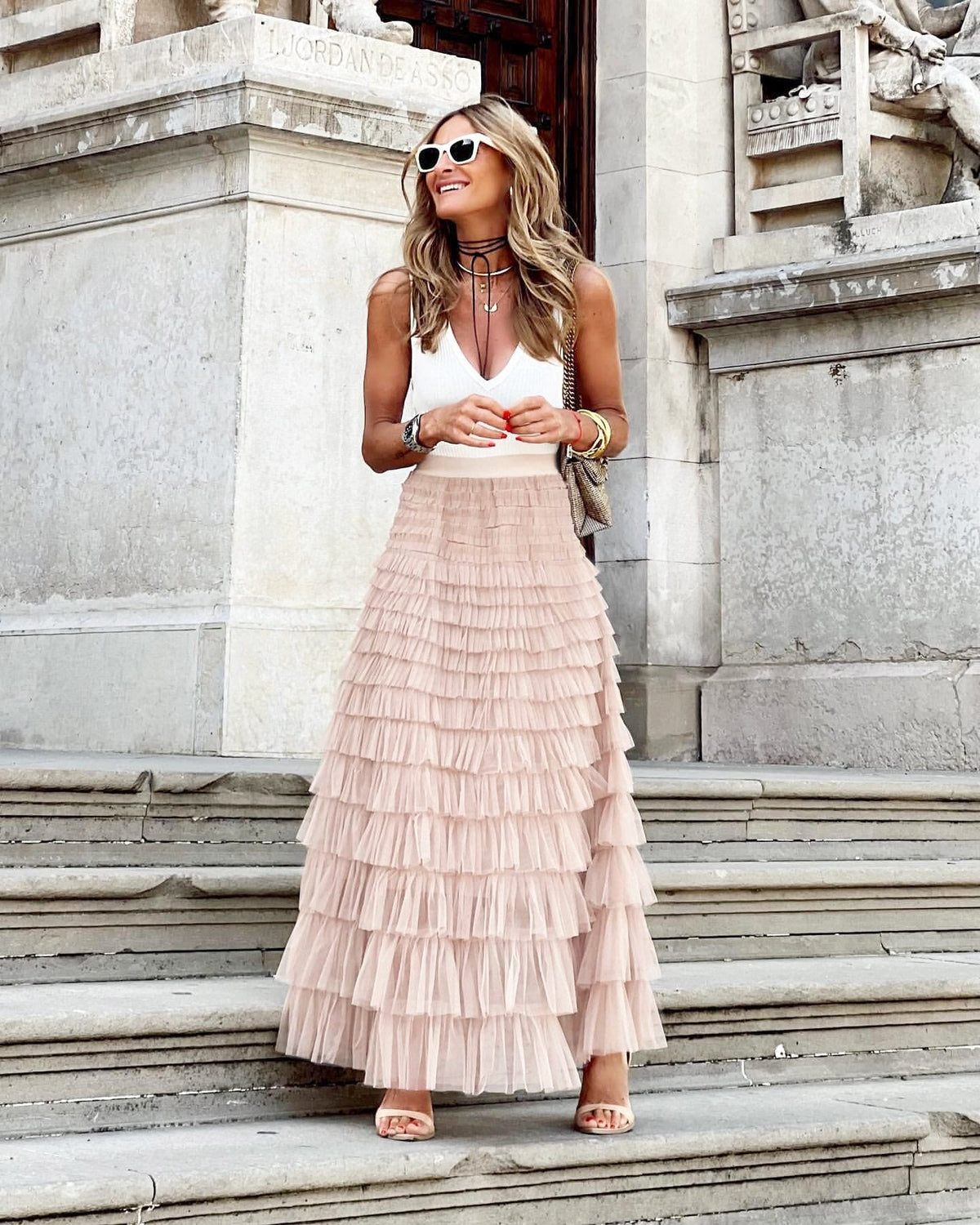 Jupe maxi en tulle à taille élastique