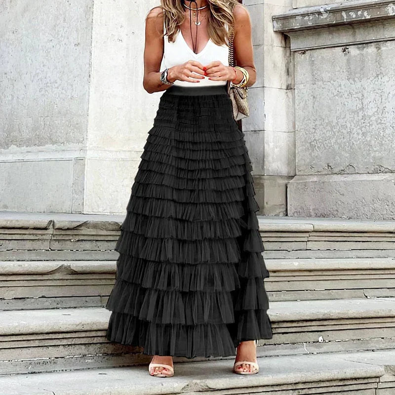 Jupe maxi en tulle à taille élastique