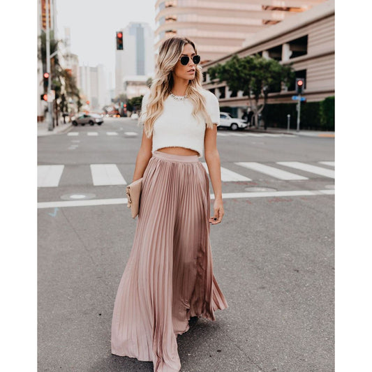 Jupe maxi taille haute pour femme avec plis doux