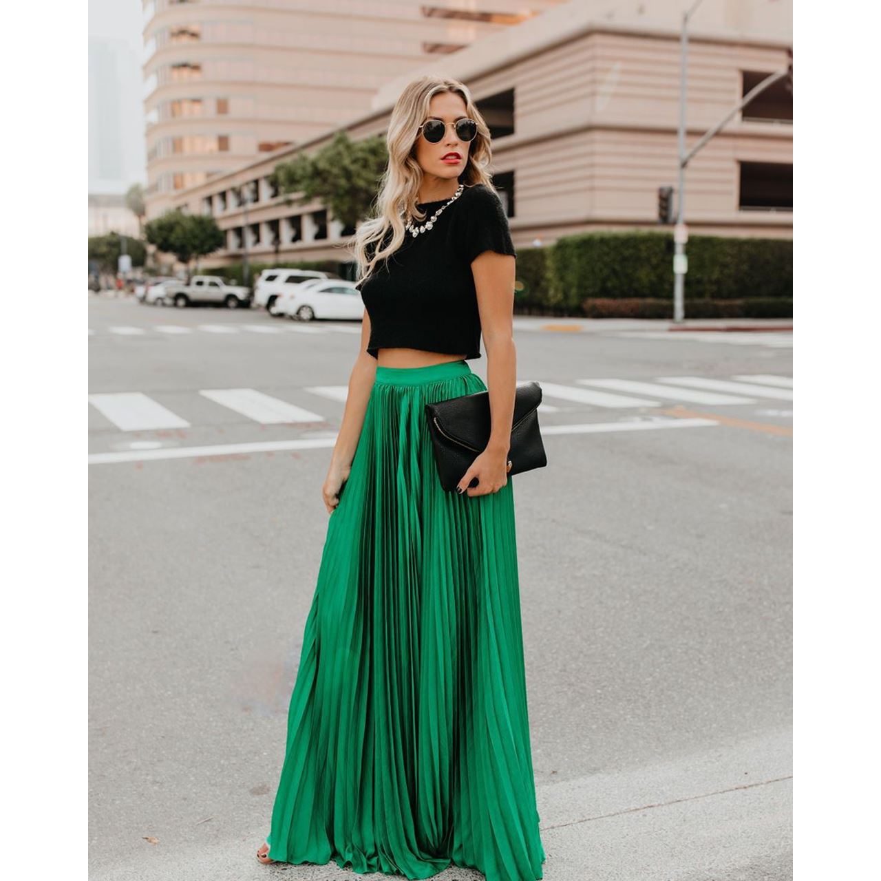 Jupe maxi taille haute pour femme avec plis doux