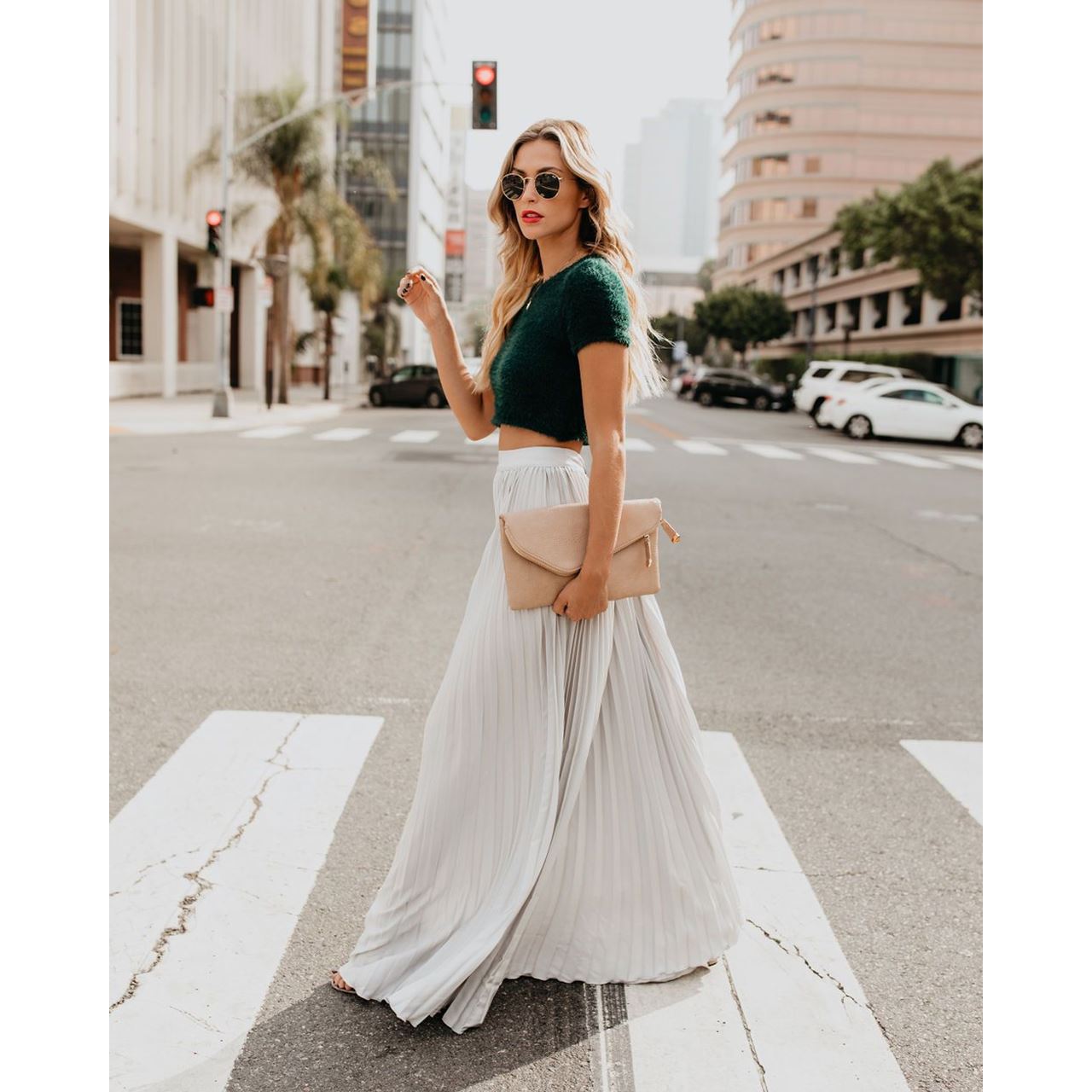 Jupe maxi taille haute pour femme avec plis doux