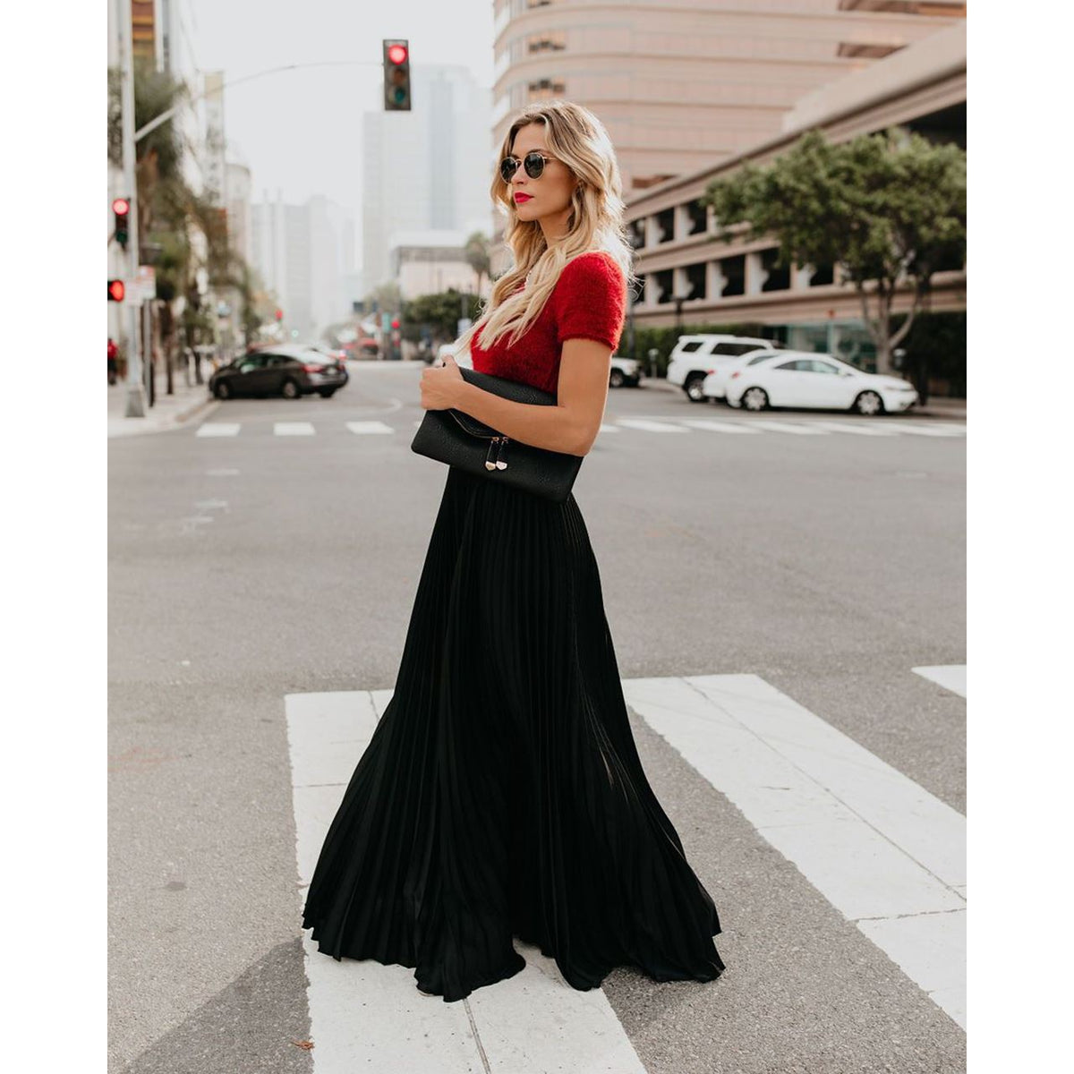 Jupe maxi taille haute pour femme avec plis doux