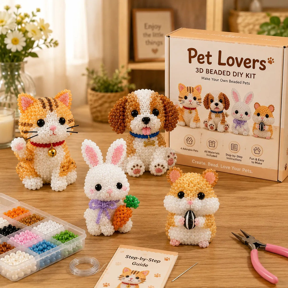 Kit DIY perles 3D: 4 petits animaux