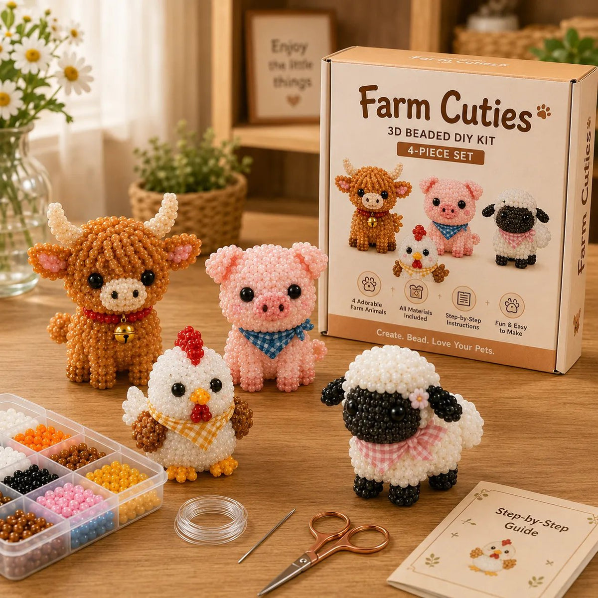 Kit DIY perles 3D: 4 petits animaux