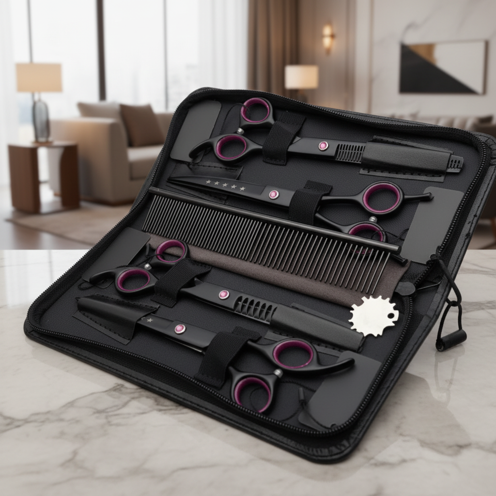 Kit professionnel de 4 ciseaux de toilettage pour chiens et chats