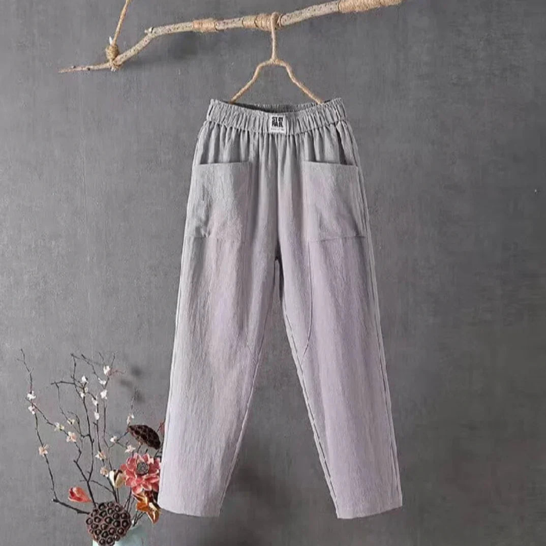 KLARA - Casual cotton and linen trousers with elasticated waistband, perfect for autumn