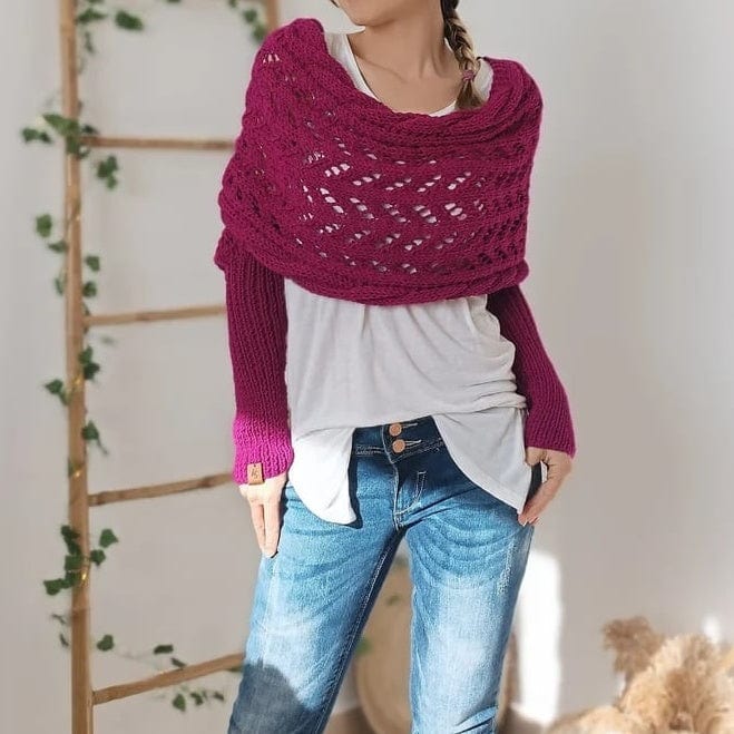 Knitted Cut-Out Shawl Poncho Wrap
