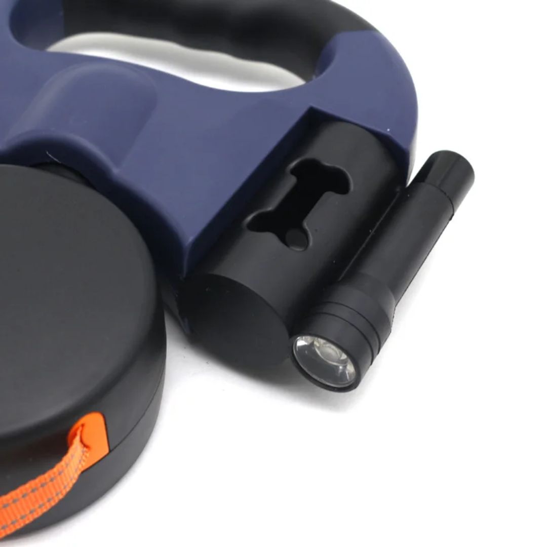 Laisse double pour chien avec lampe torche et distributeur de sacs à déjections
