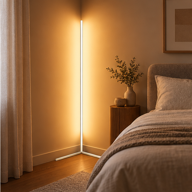 Lampadaire d'angle LED moderne avec télécommande pour éclairage d'ambiance de salon