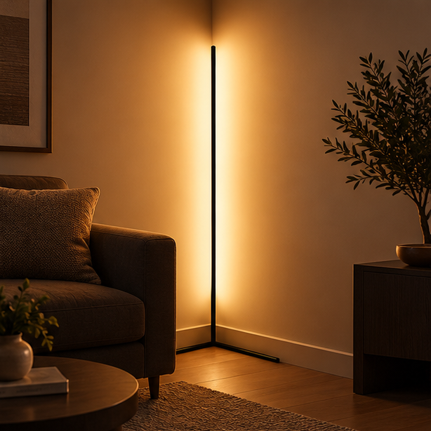 Lampadaire d'angle LED moderne avec télécommande pour éclairage d'ambiance de salon