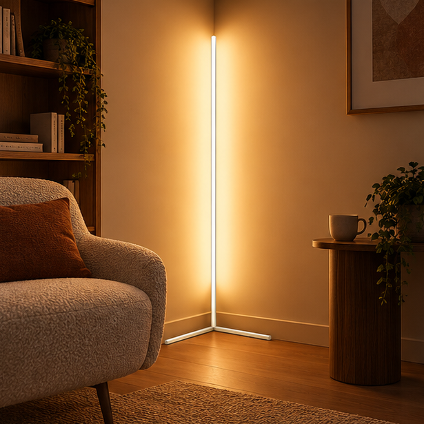 Lampadaire d'angle LED moderne avec télécommande pour éclairage d'ambiance de salon