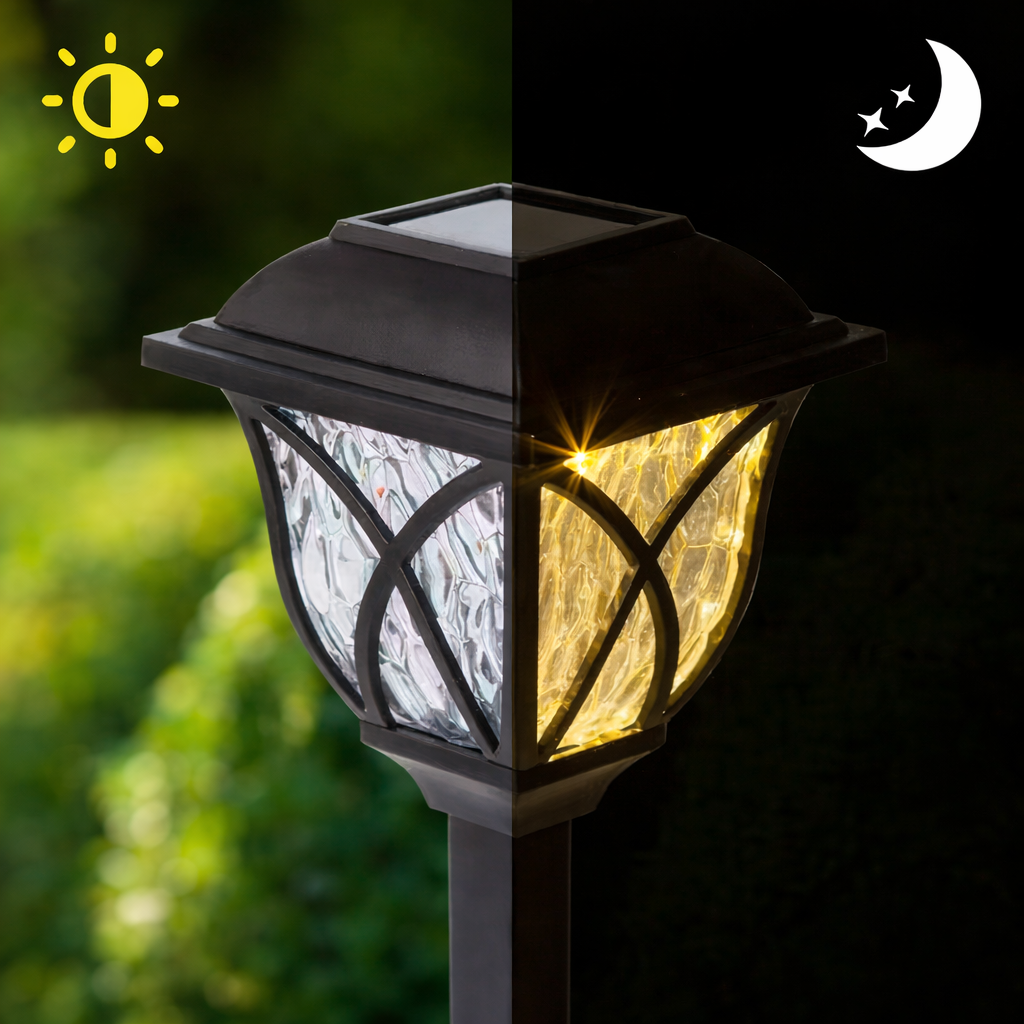 Lampadaire solaire LED pour jardin et allées, lumière chaude