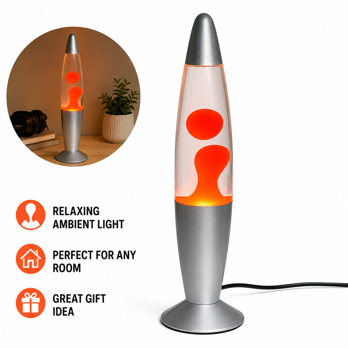 Lampe à lave d'ambiance USB avec mouvement de cire apaisant