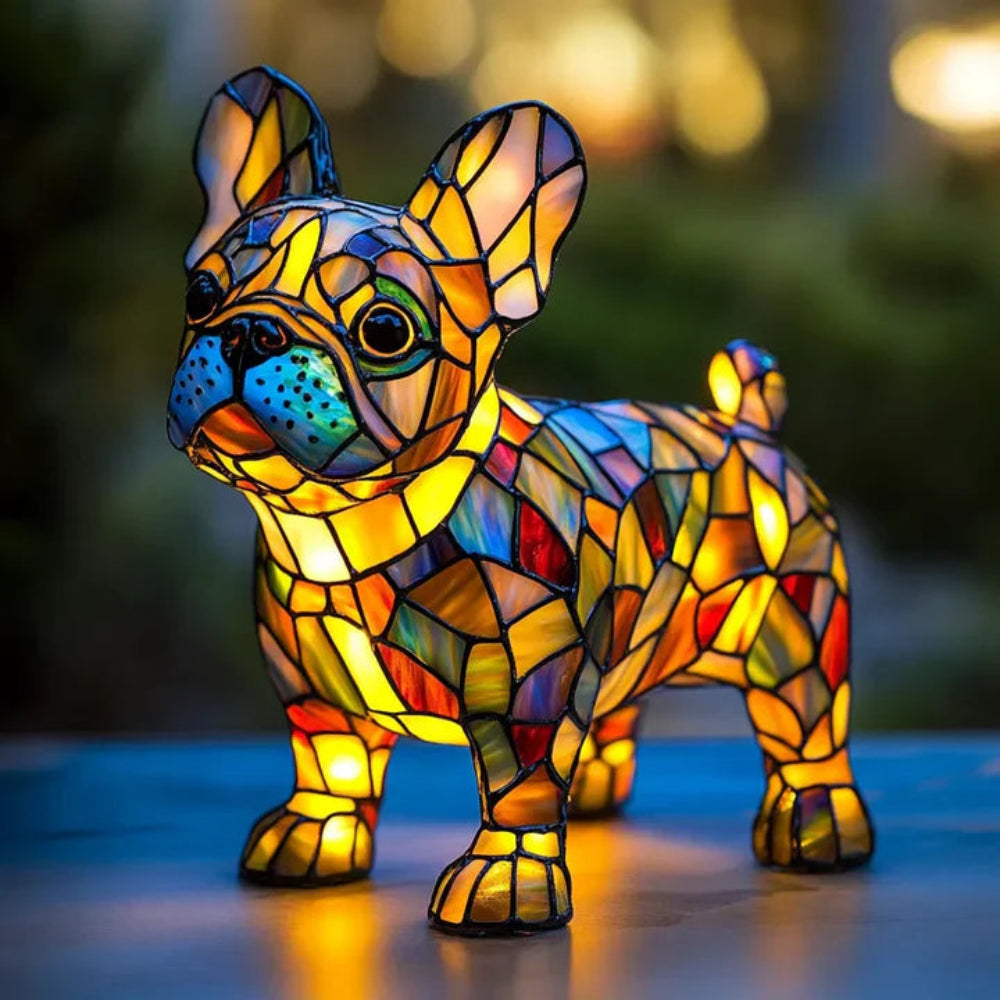 Lampe à poser décorative style vitrail en forme de chien