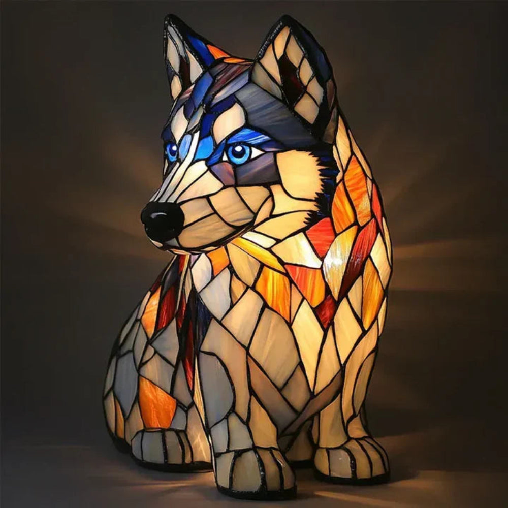 Lampe à poser décorative style vitrail en forme de chien