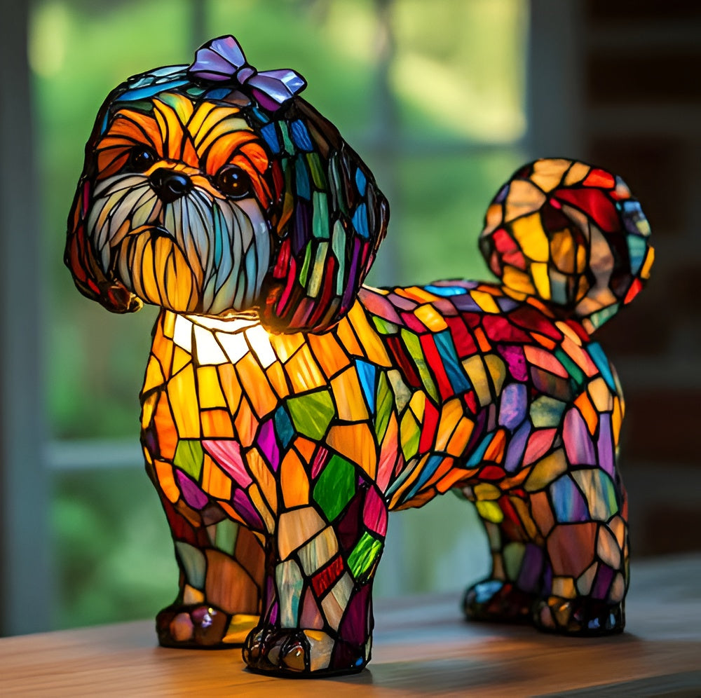 Lampe à poser décorative style vitrail en forme de chien