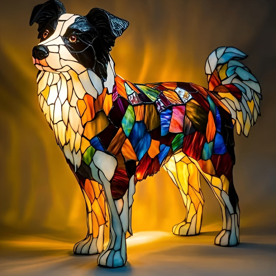 Lampe à poser décorative style vitrail en forme de chien