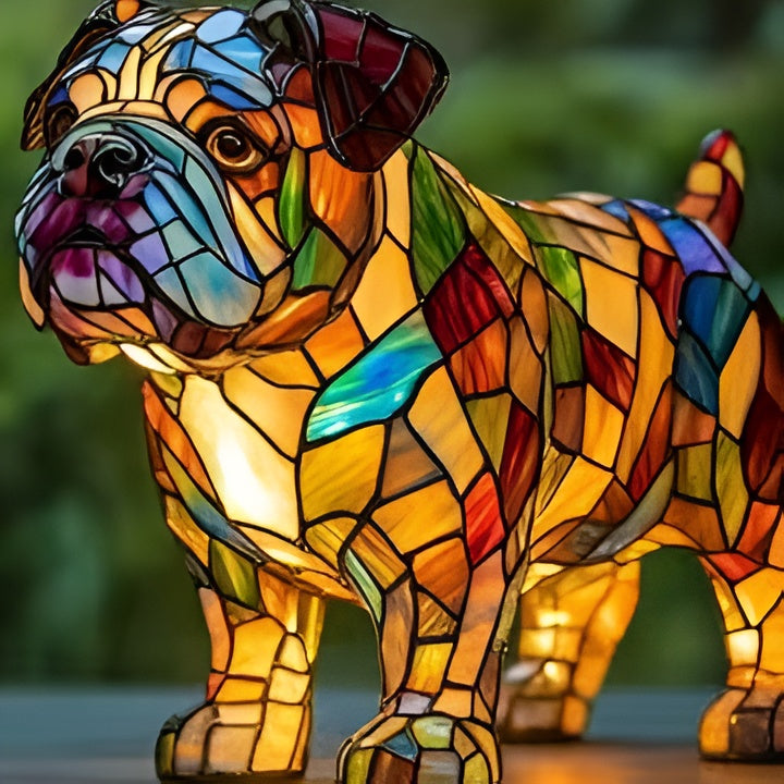 Lampe à poser décorative style vitrail en forme de chien