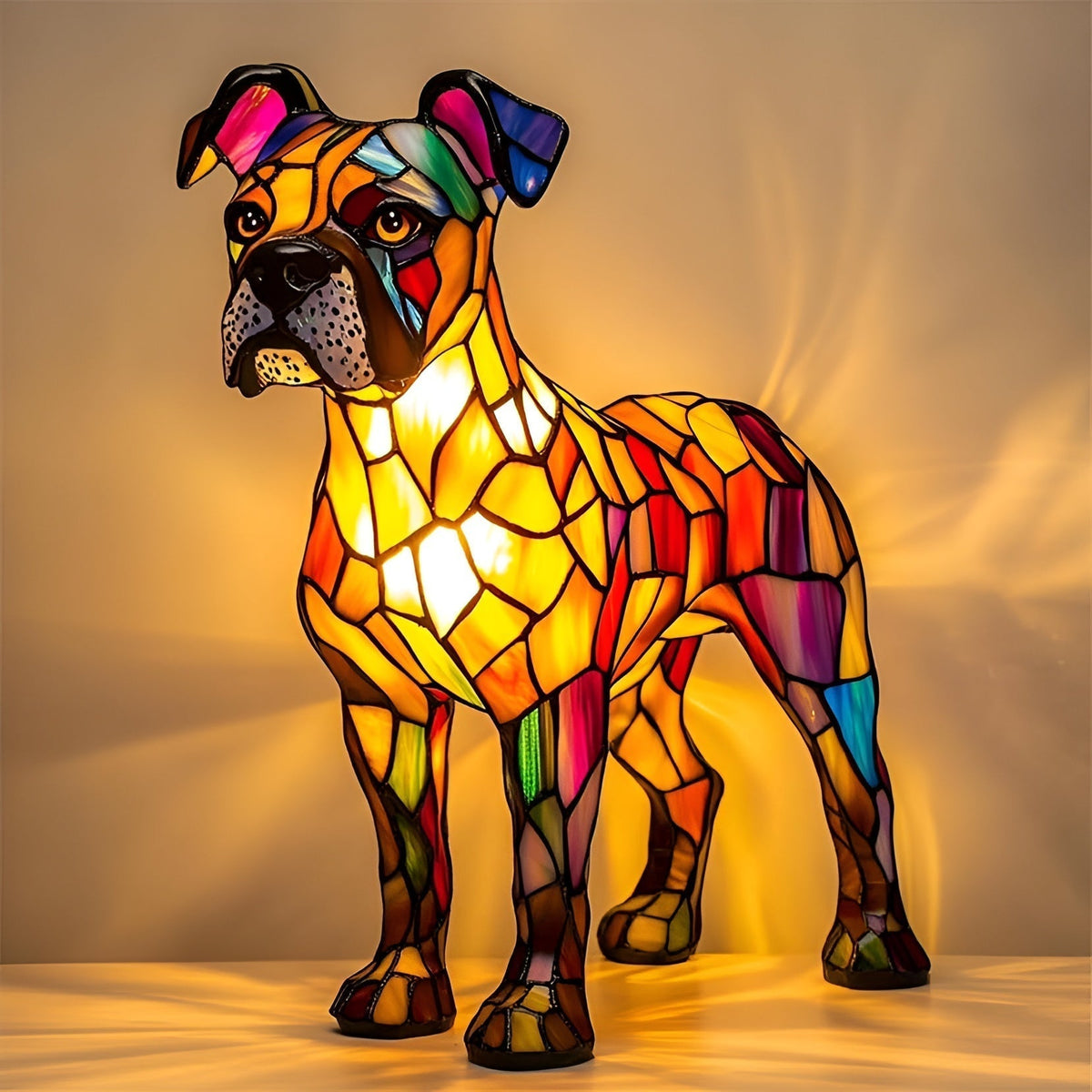 Lampe à poser décorative style vitrail en forme de chien
