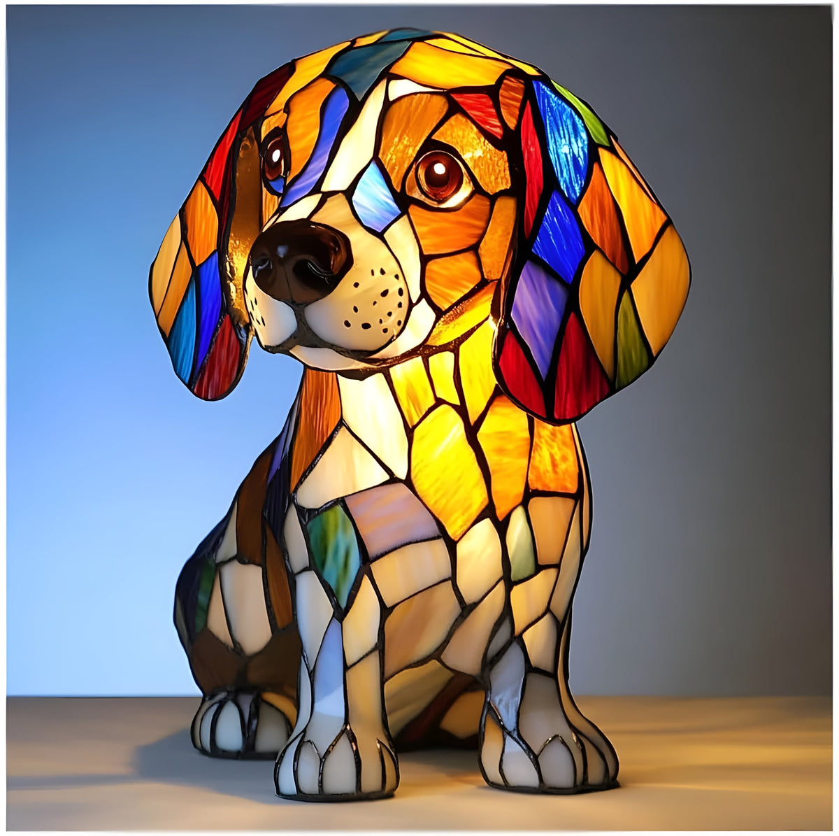 Lampe à poser décorative style vitrail en forme de chien