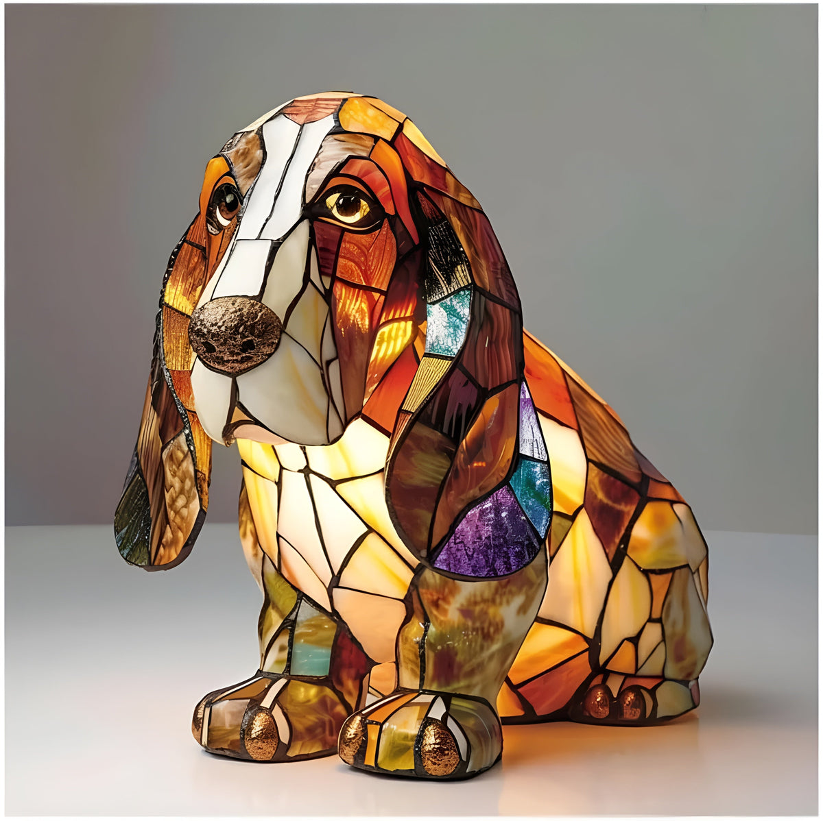 Lampe à poser décorative style vitrail en forme de chien