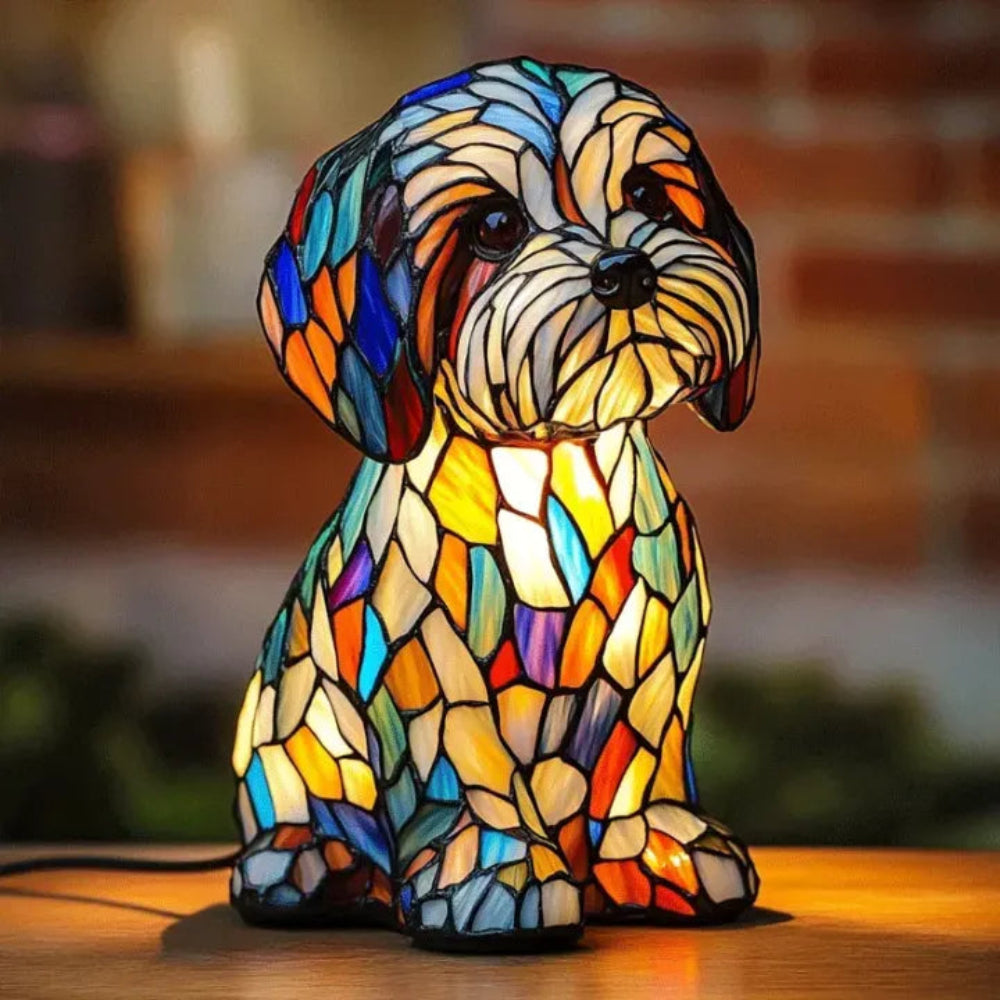 Lampe à poser décorative style vitrail en forme de chien