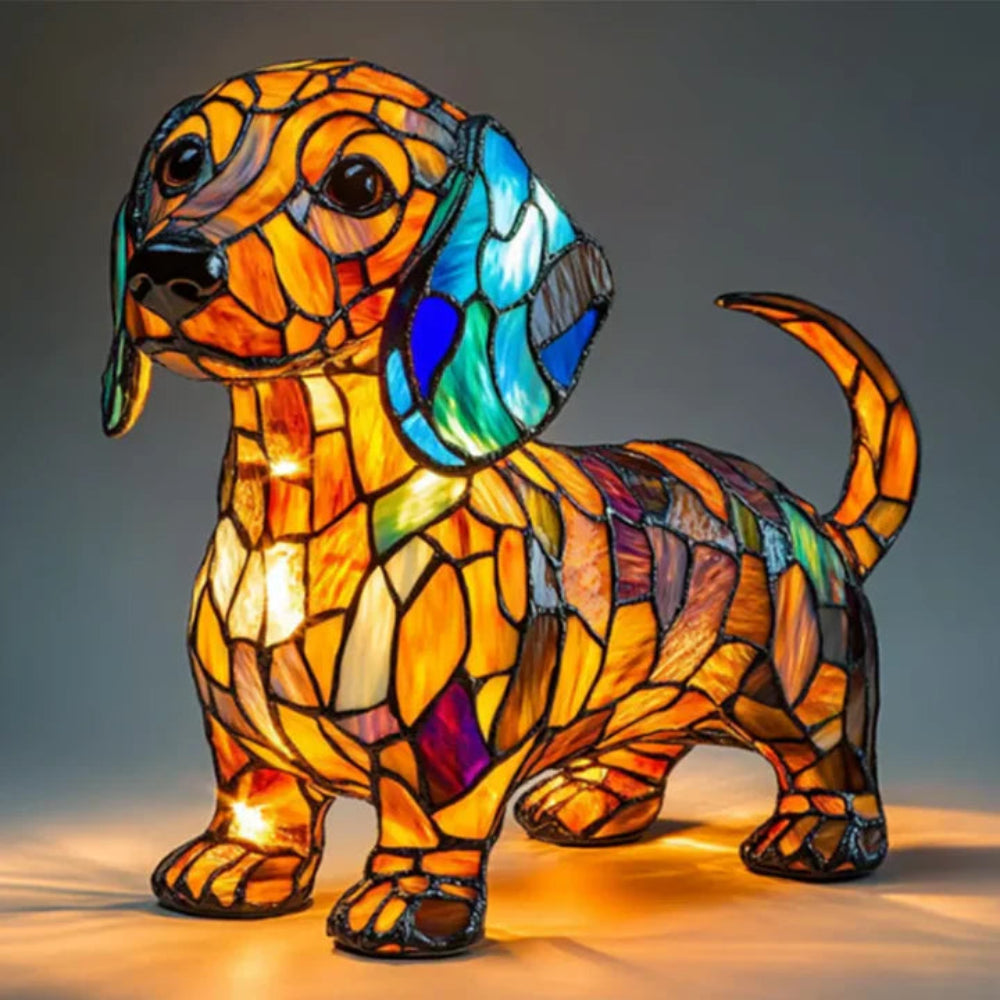 Lampe à poser décorative style vitrail en forme de chien
