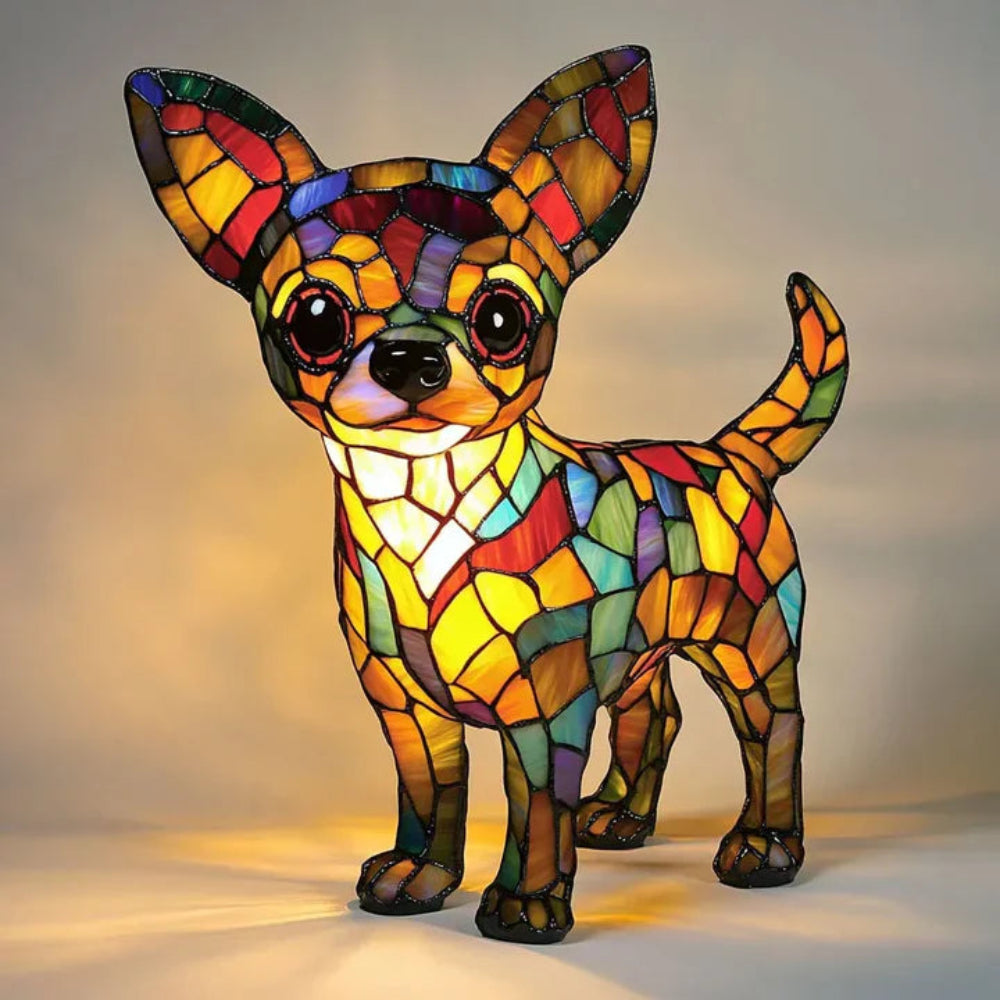 Lampe à poser décorative style vitrail en forme de chien