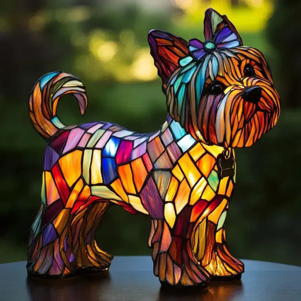 Lampe à poser décorative style vitrail en forme de chien