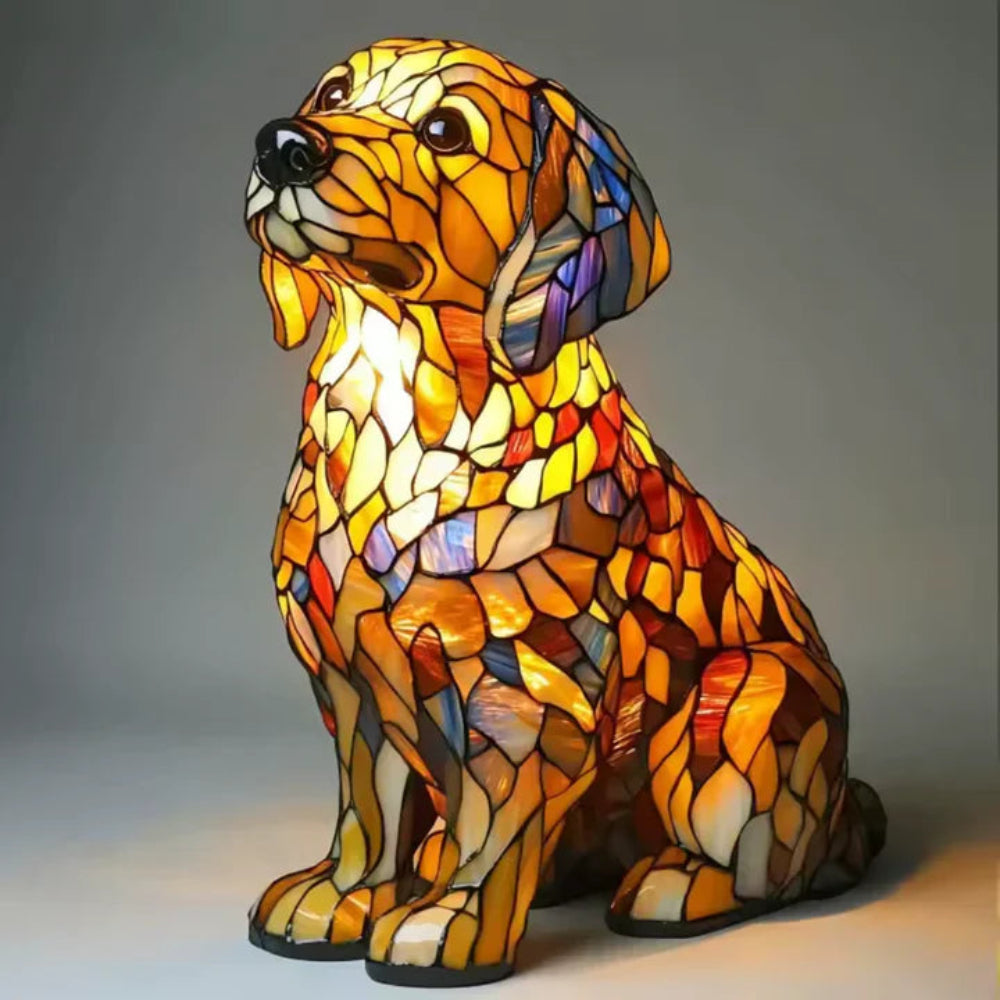 Lampe à poser décorative style vitrail en forme de chien