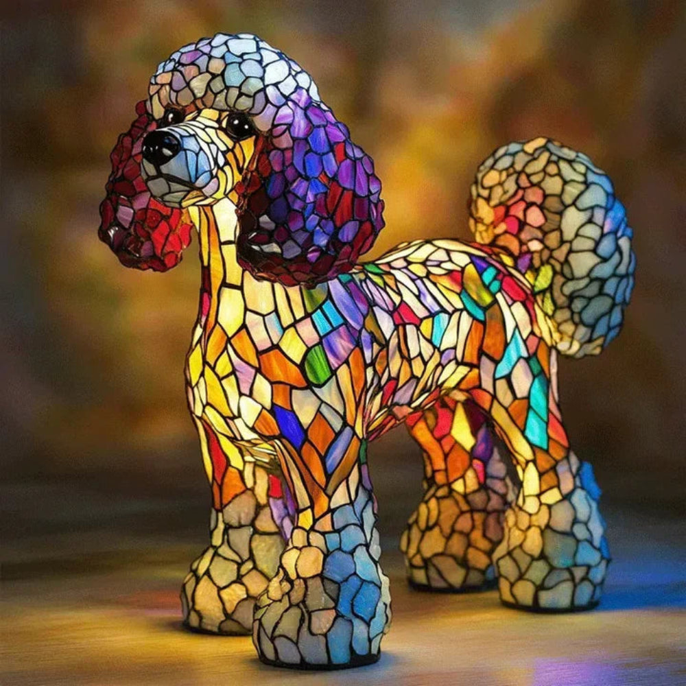 Lampe à poser décorative style vitrail en forme de chien