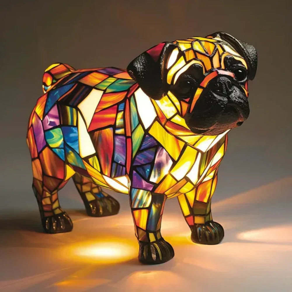 Lampe à poser décorative style vitrail en forme de chien