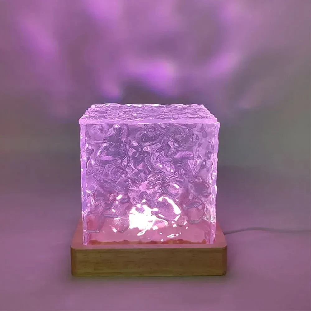 Lampe cube en verre nordique avec lumière d'ambiance