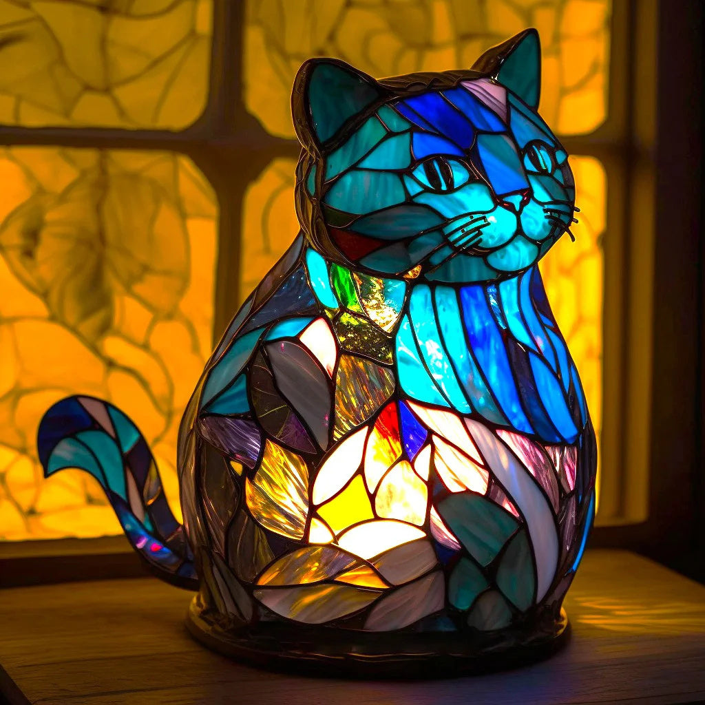 Lampe de table animal en vitrail – Lampe d'ambiance LED artistique au design mosaïque