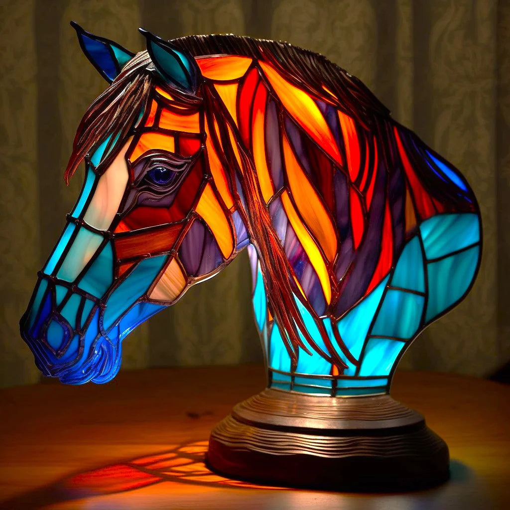 Lampe de table animal en vitrail – Lampe d'ambiance LED artistique au design mosaïque