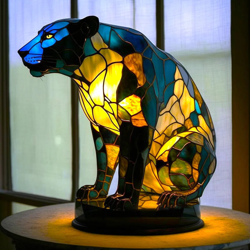 Lampe de table animal en vitrail – Lampe d'ambiance LED artistique au design mosaïque